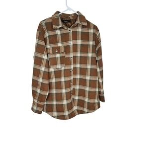 Forever 21 Brown Plaid Flannel‎ Shirt Jacket Shacket Womens